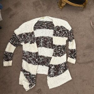 Kori Black and White Cardigan Sweater with Geometric Design